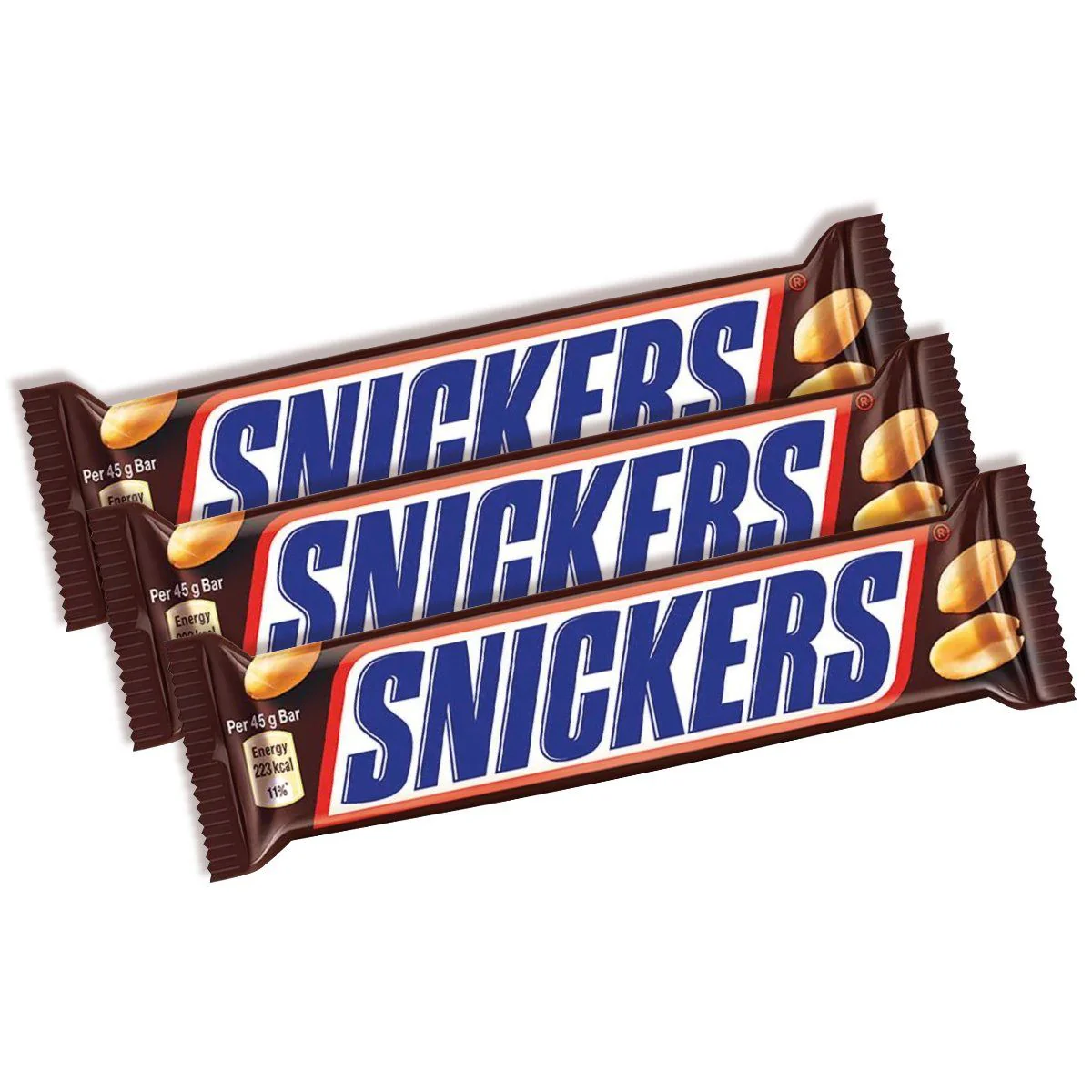 3x Snickers, barrette al cioccolato al latte ripiene di arachidi e caramello da 50g