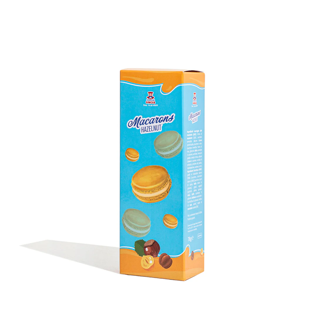 American Uncle Macarons Hazelnut, meringhe alle mandorle ripiene di crema alle nocciole da 78g