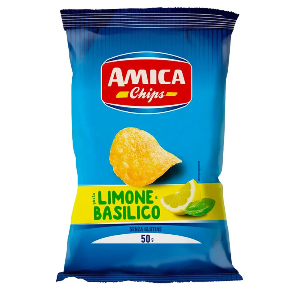 Amica Chips Limone & Basilico, patatine al limone e basilico da 50g