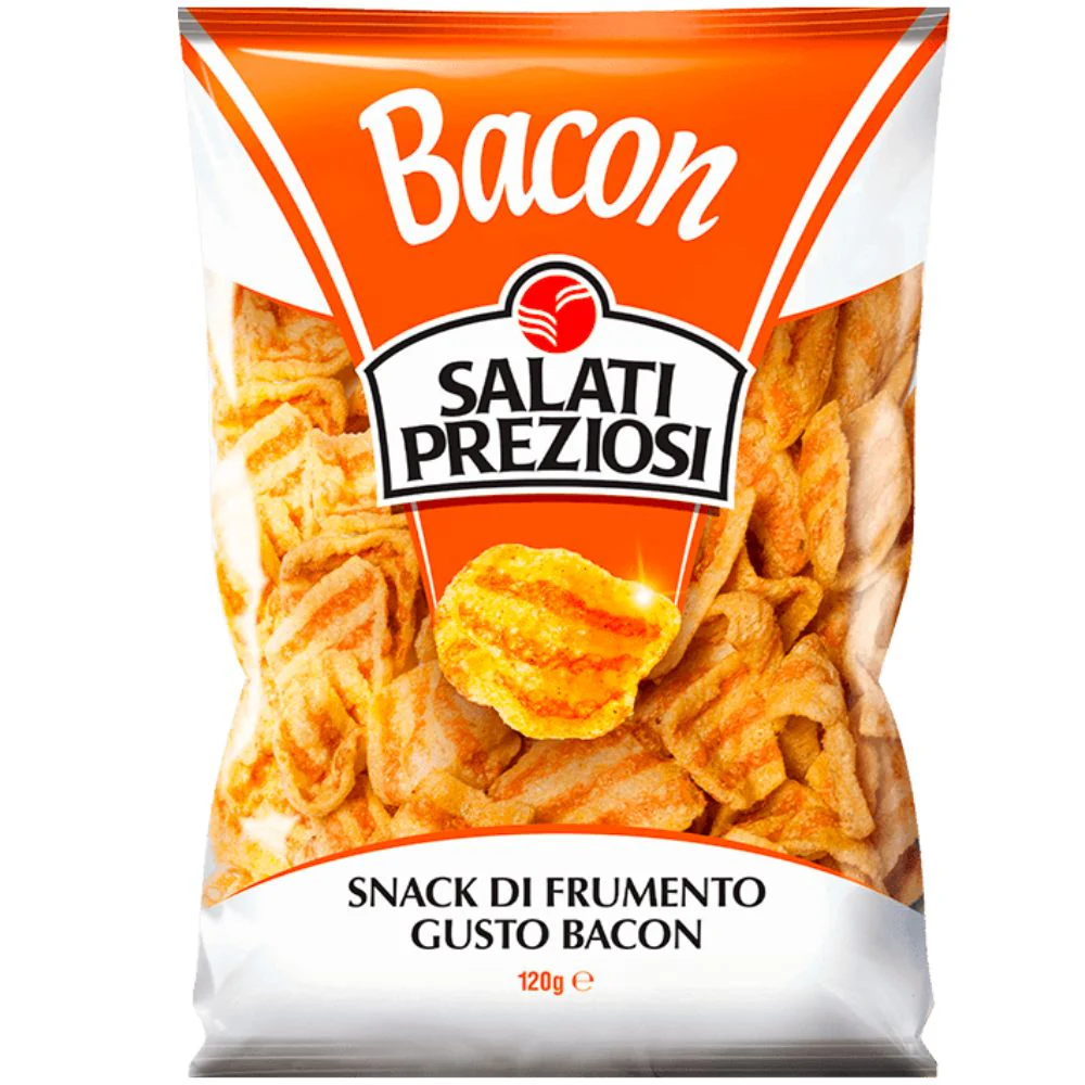Bacon Salati Preziosi, snack di frumento gusto bacon da 120g