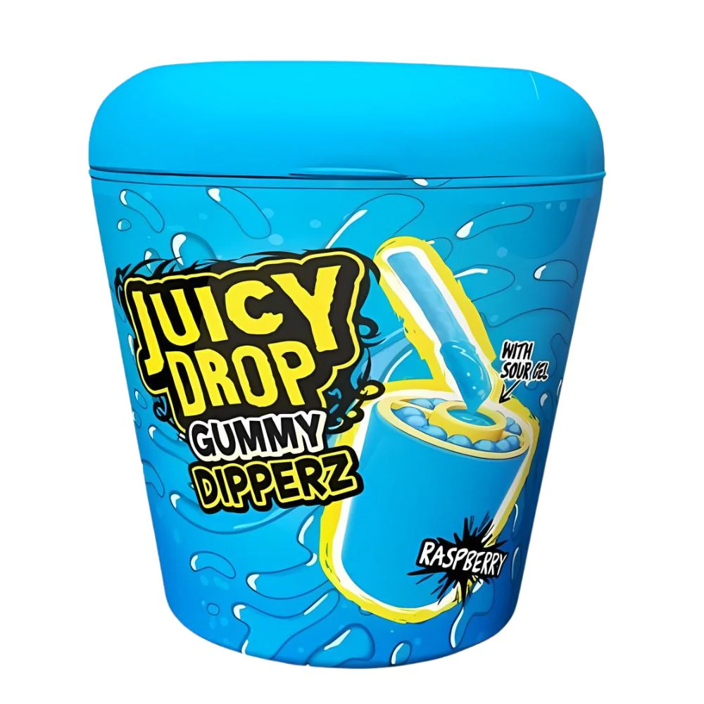 Bazooka Juicy Drop Gummy Dipperz Raspberry, caramelle gommose e gel al gusto di lampone da 96g