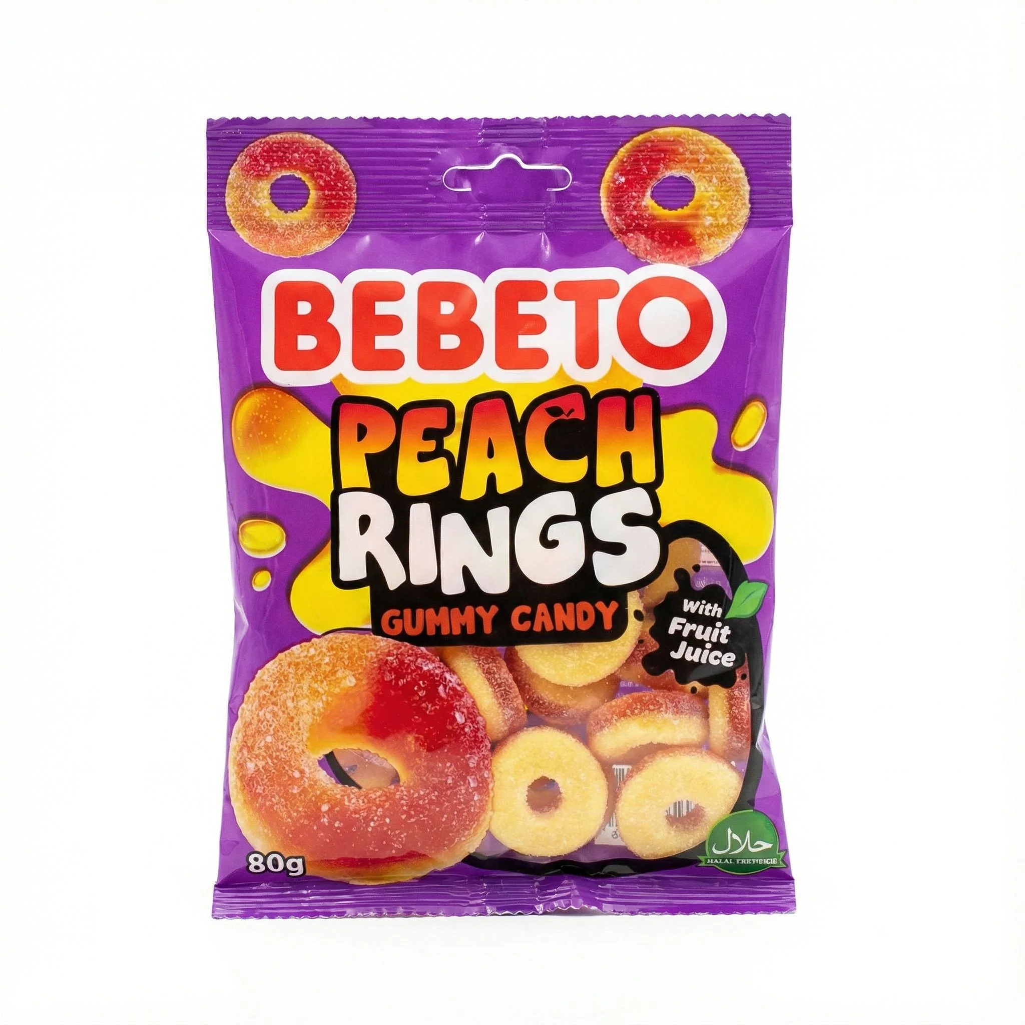 Bebeto Peach Rings, caramelle gommose al gusto di pesca da 80g