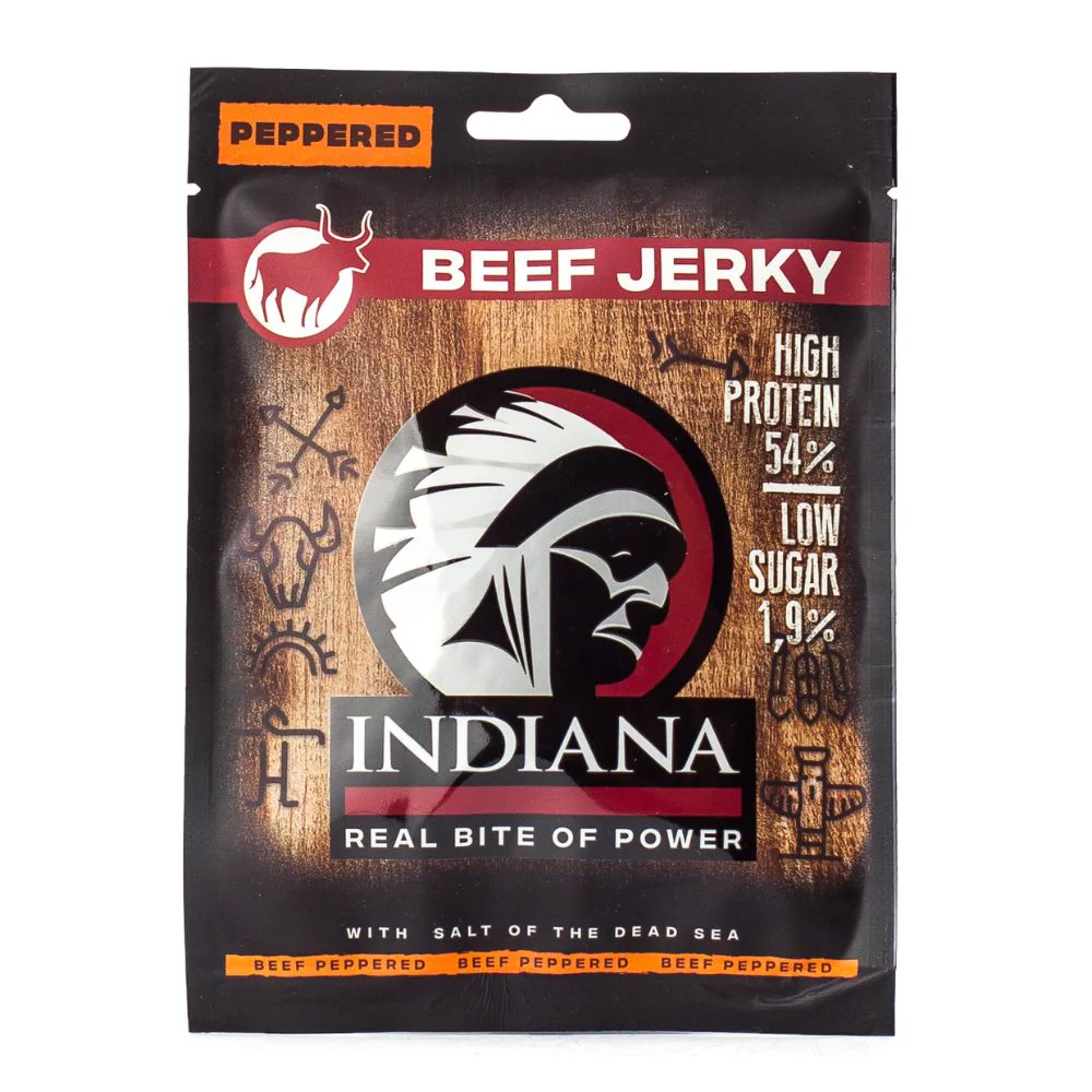 Beef Jerky Indiana Peppered, carne secca al pepe da 25g