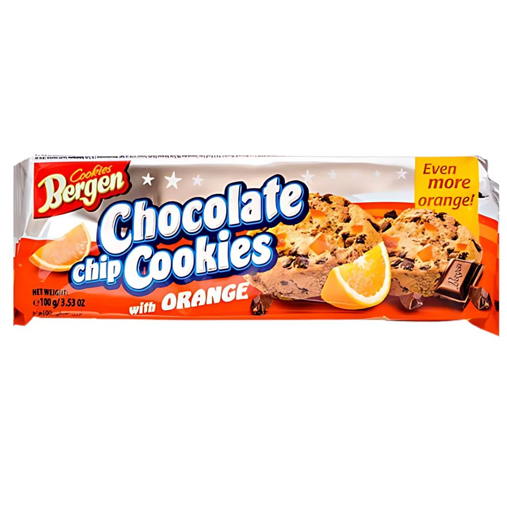 Bergen Chocolate Chip Orange Cookies, biscotti con gocce di cioccolato e pezzi di arancia da 100g
