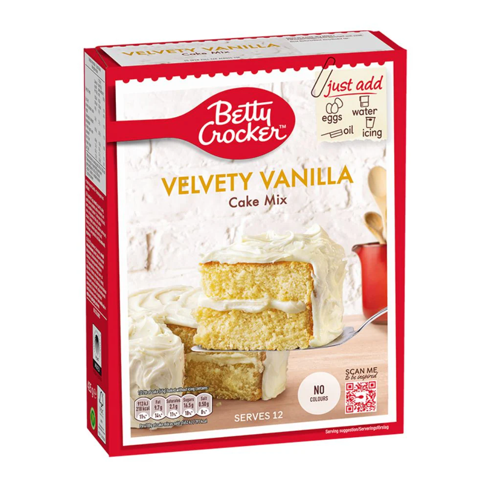 Betty Crocker Velvety Vanilla Cake mix, preparato per torta morbida alla vaniglia da 425g