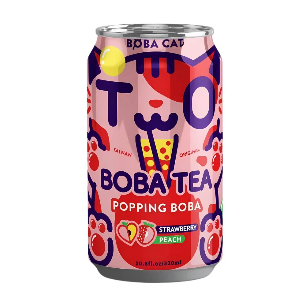 Boba Cat Strawberry and Peach, bubble tea al gusto di fragola e pesca da 320ml