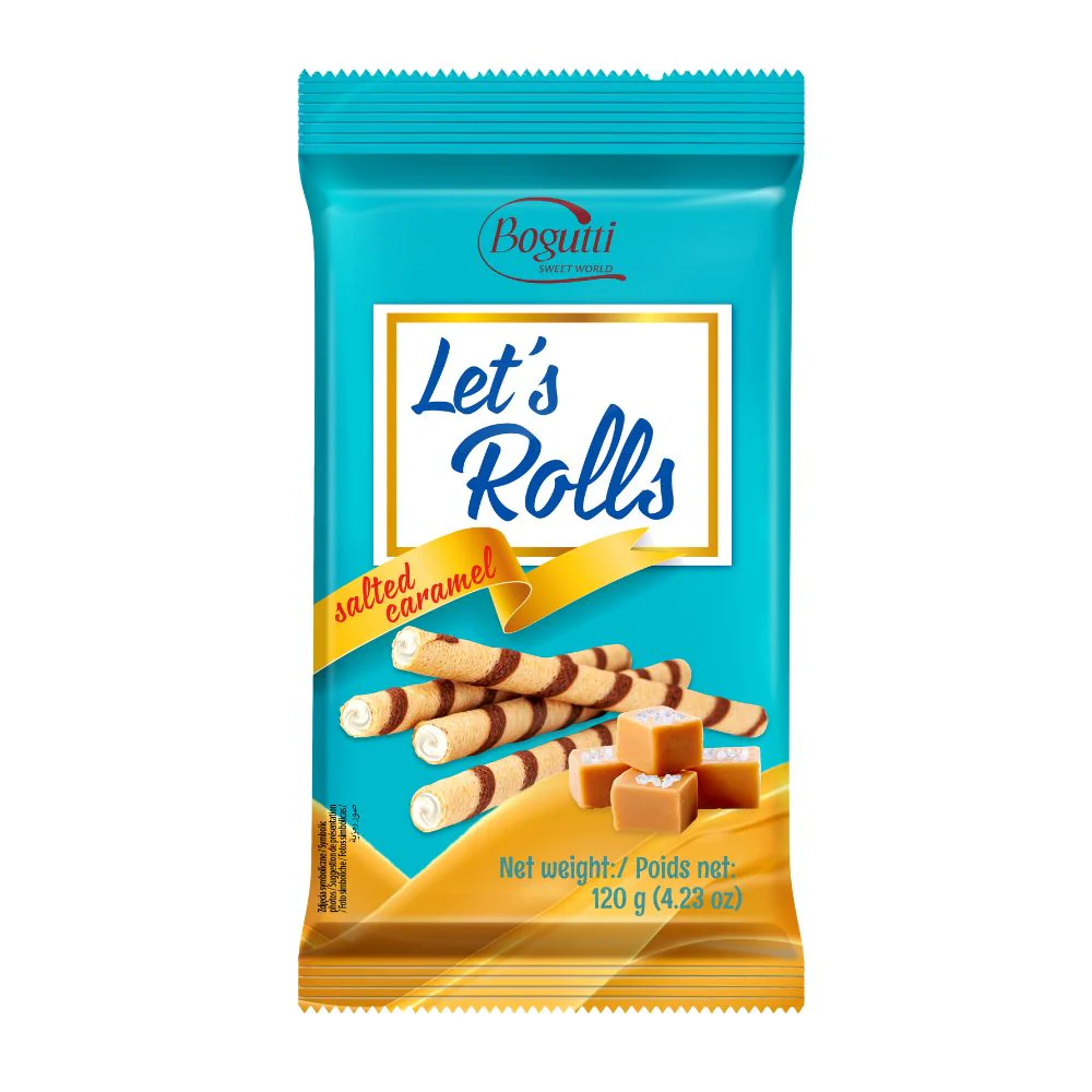 Bogutti Let's Rolls Salted Caramel, wafer con crema al caramello salato da 120g