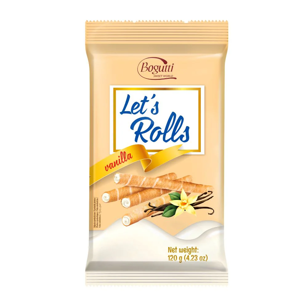Bogutti Let's Rolls Vanilla, wafer con crema alla vaniglia da 120g