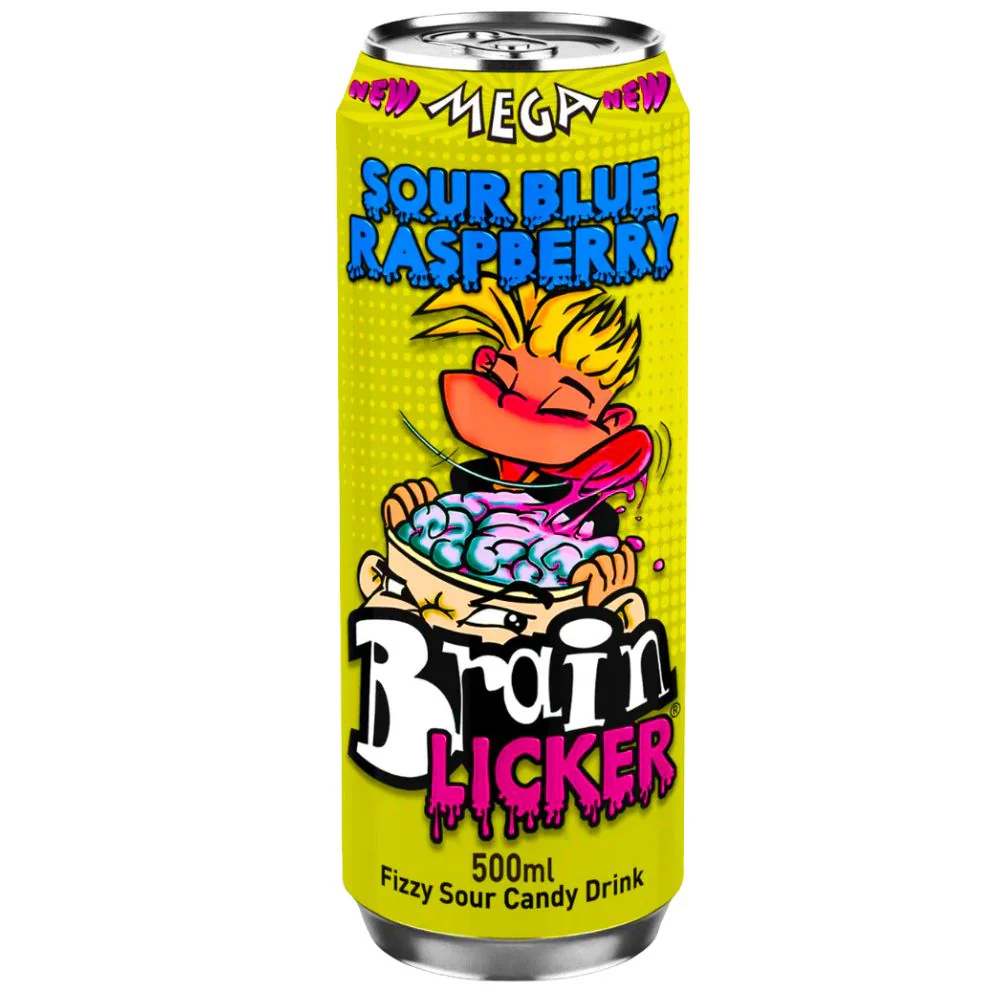 Brain Licker Sour Blue Raspberry, bevanda frizzante aspra al gusto di lampone da 500ml