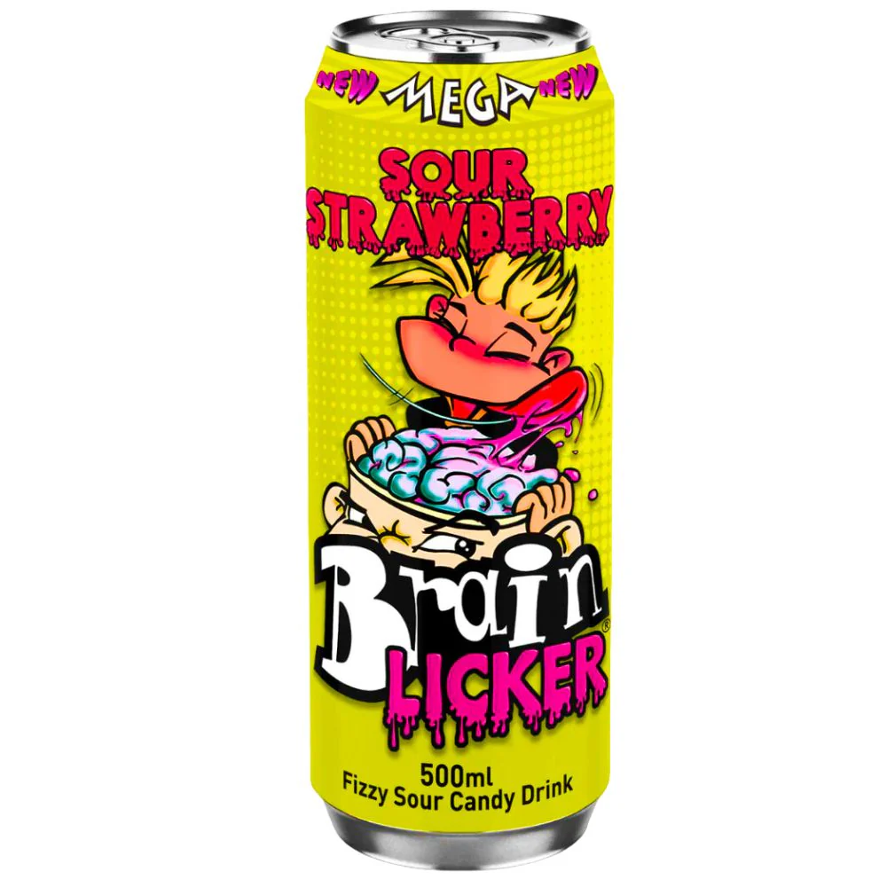 Brain Licker Sour Strawberry, bevanda frizzante aspra al gusto di fragola da 500ml