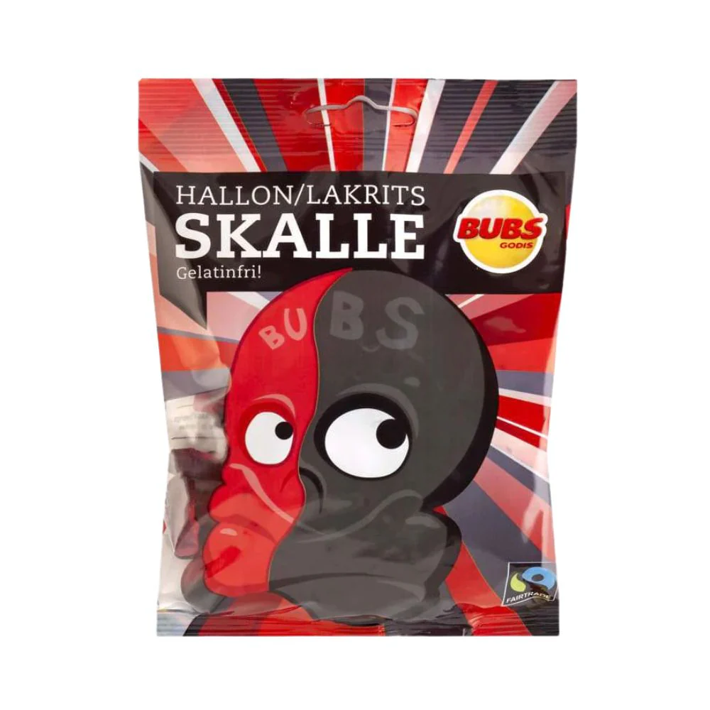 Bubs Skalle Raspberry Liquorice, caramelle gommose al gusto di liquirizia e frutta da 90g