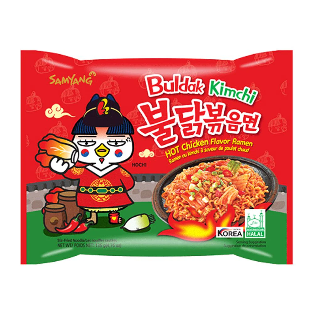 Samyang Buldak Kimchi Hot Chicken Flavor Ramen, noodles di frumento con salsa al pollo piccante da 135g