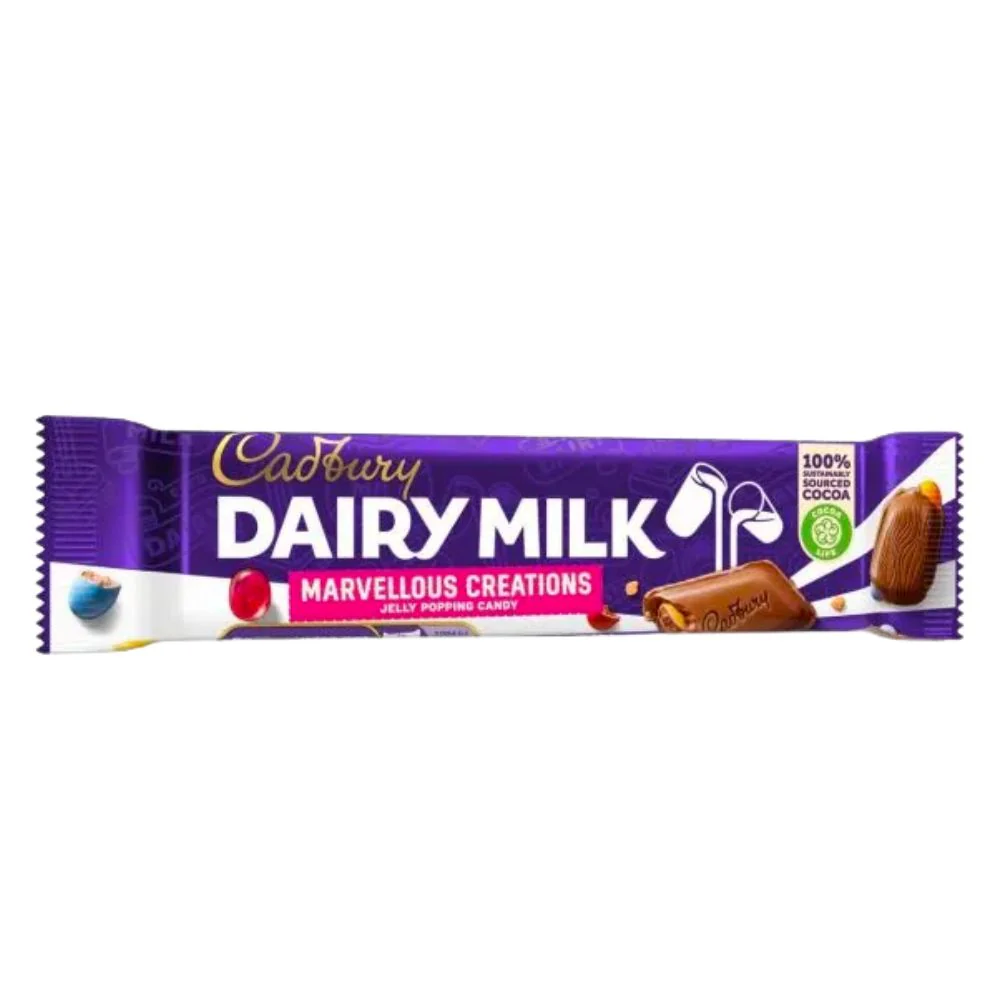 Cadbury Dairy Milk Marvellous Creations Popping Bar, barretta di cioccolato ripiena di caramelle alla frutta da 47g