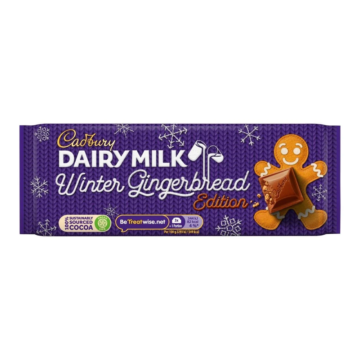 Cadbury Milk Winter Gingerbread, barretta al cioccolato con pezzi di pan di zenzero da 120g