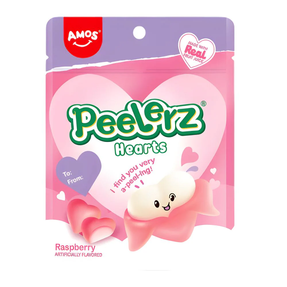 Amos Peelerz Hearts, caramelle gommose al gusto di lampone da 65g
