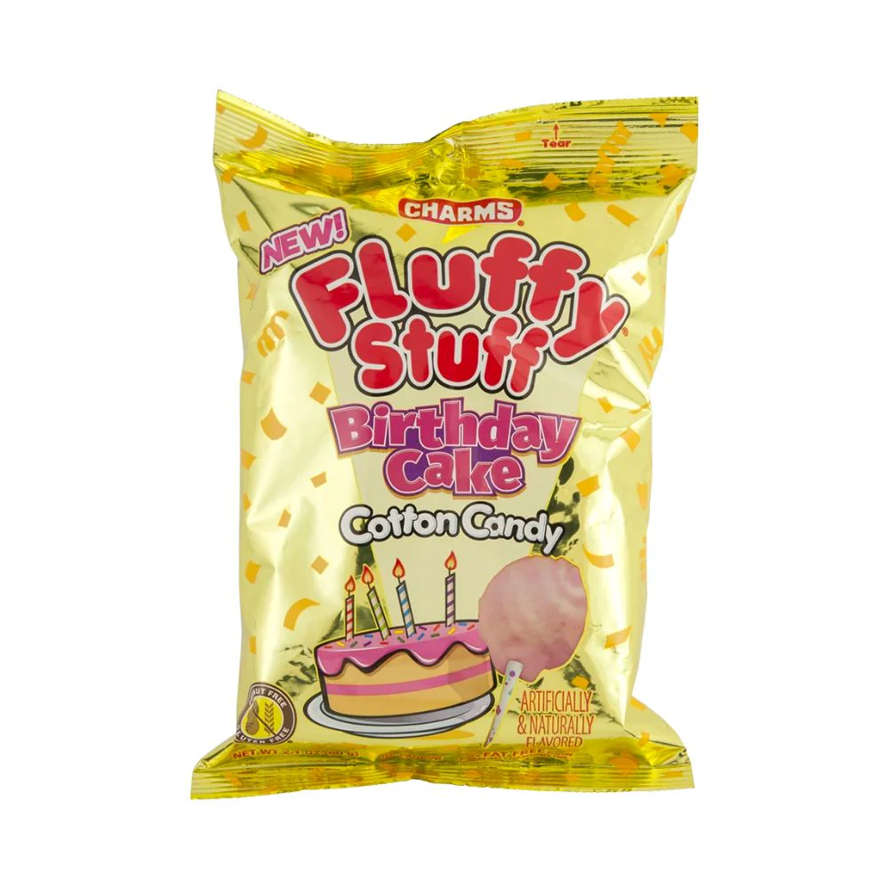 Charms Fluffy Stuff Birthday Cake Candy Floss, zucchero filato alla frutta da 60g