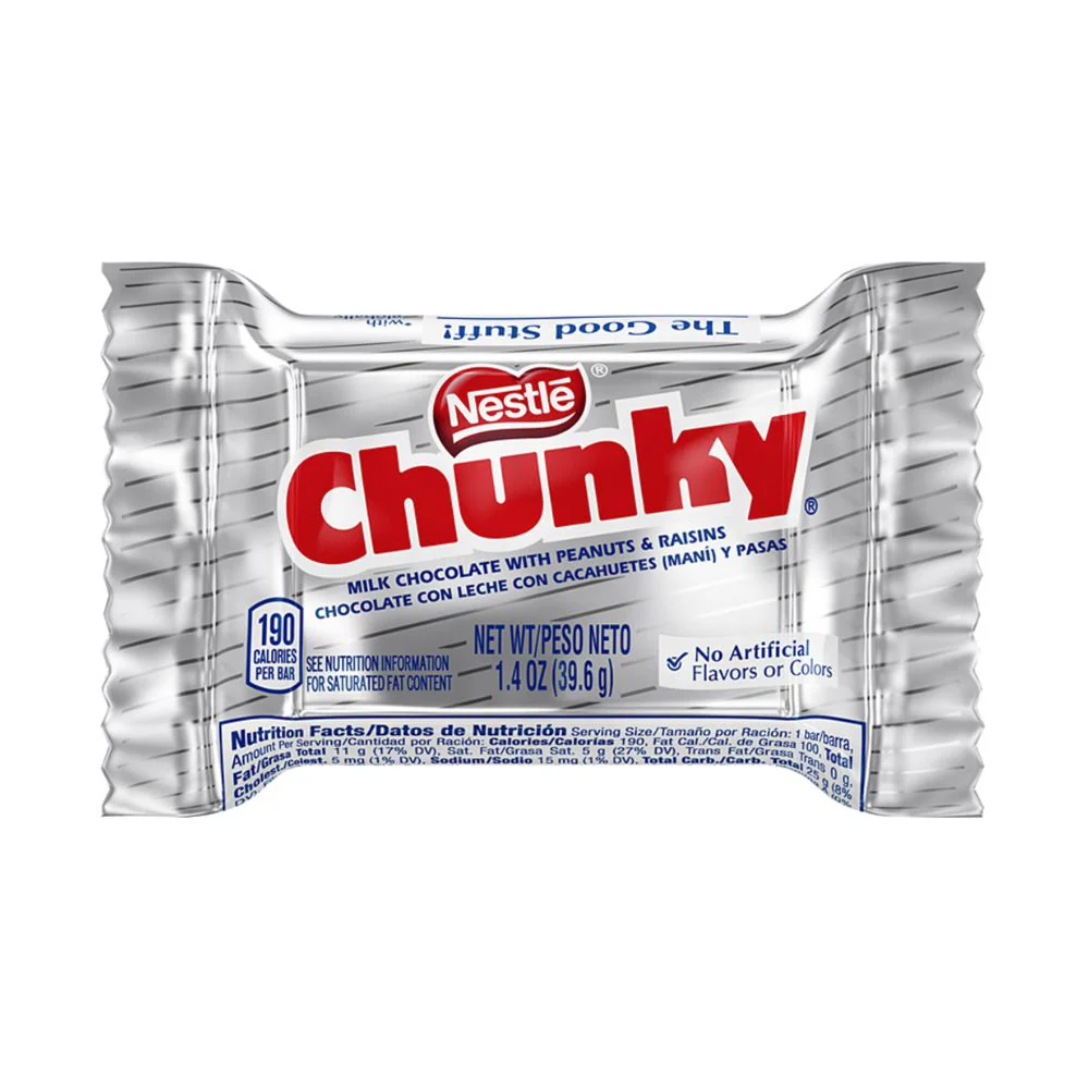 Chunky, barretta di cioccolato al latte con arachidi e uva passa da 39.6g