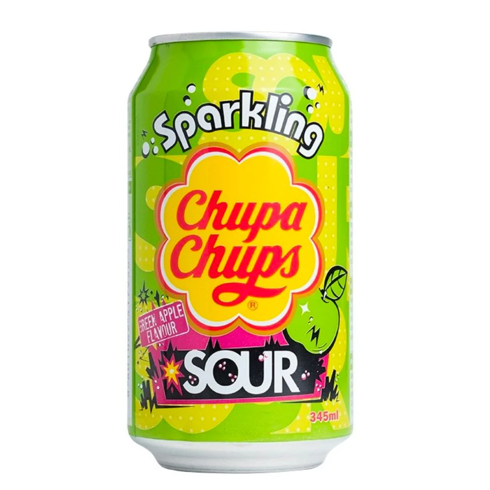 Chupa Chups Sparkling Green Apple Sour, bevanda aspra alla mela verde 345ml