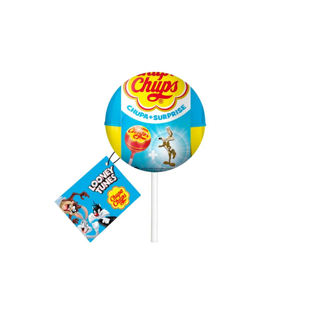 Chupa Chups Surprise Looney Tunes, lecca lecca con sorpresa da 12g (confezione da 16)