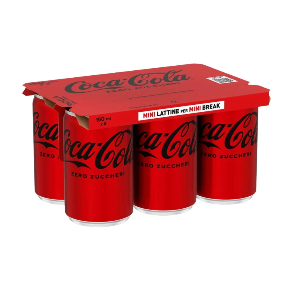 Coca-Cola Zero Zuccheri Mini, 6 lattine di Coca-Cola analcolica senza zuccheri da 150ml