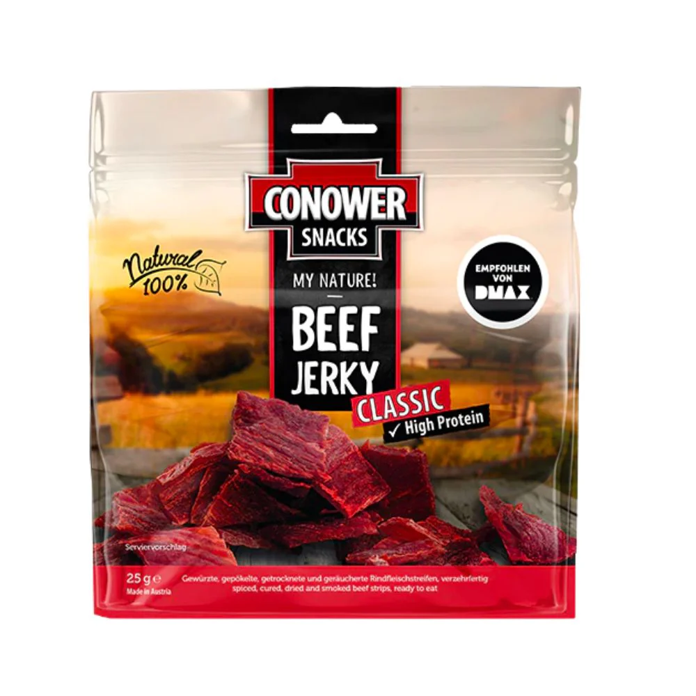 Conower Snacks Beef Jerky Classic, carne di manzo essiccata da 25g
