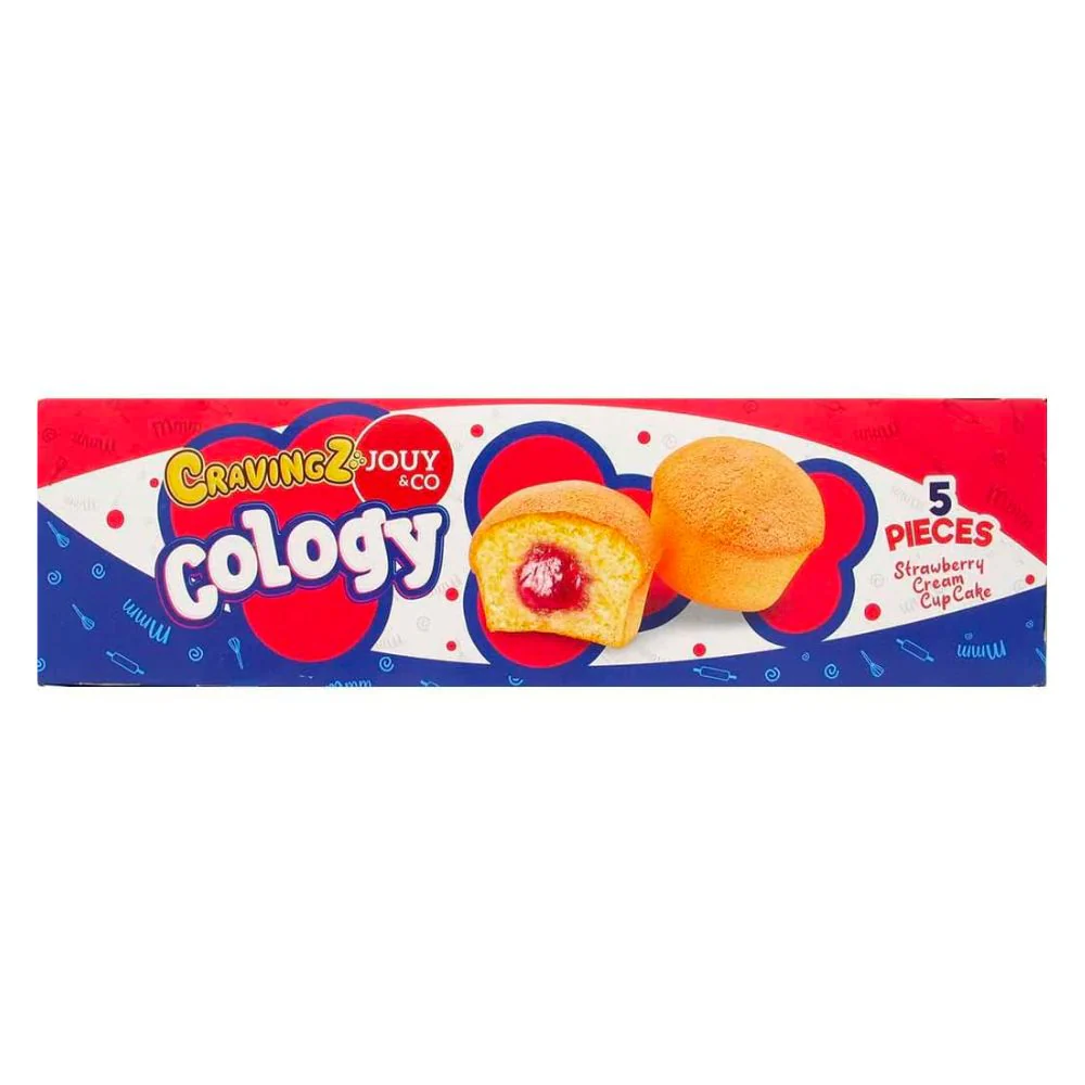 Jouy&Co Cravingz Cology Strawberry Cupcake, 5 mini tortine ripiene di crema alla fragola da 25g
