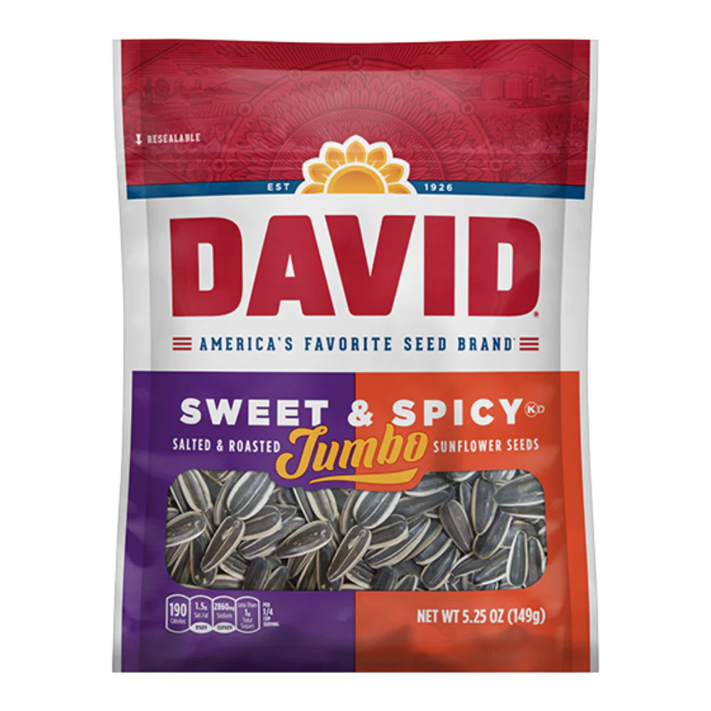 David Jumbo Sweet And Spicy Sunflower Seeds, semi di girasole dolci e piccanti da 149g