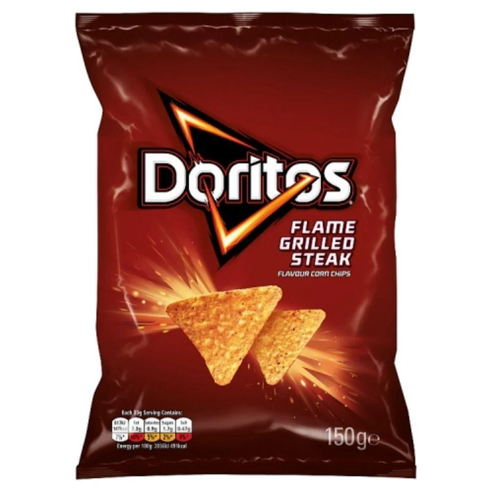 Doritos Flame Grilled Steak, nachos al sapore di bistecca arrostita da 150g