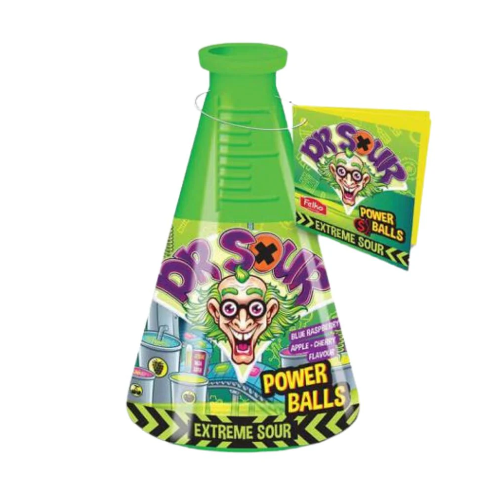 Dr. Sour Power Balls Coin Bank, caramelle al gusto di frutta da 15g