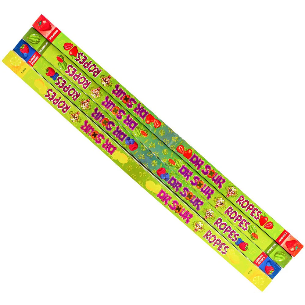 Dr. Sour Ropes, caramella aspra extra lunga gusto a sorpresa da 50g