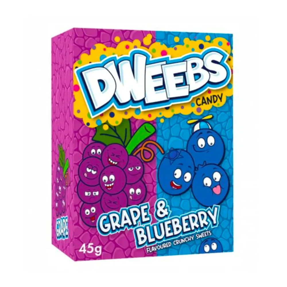 Dweebs Sour grape & blueberry, caramelle aspre all'uva e al mirtillo da 45g