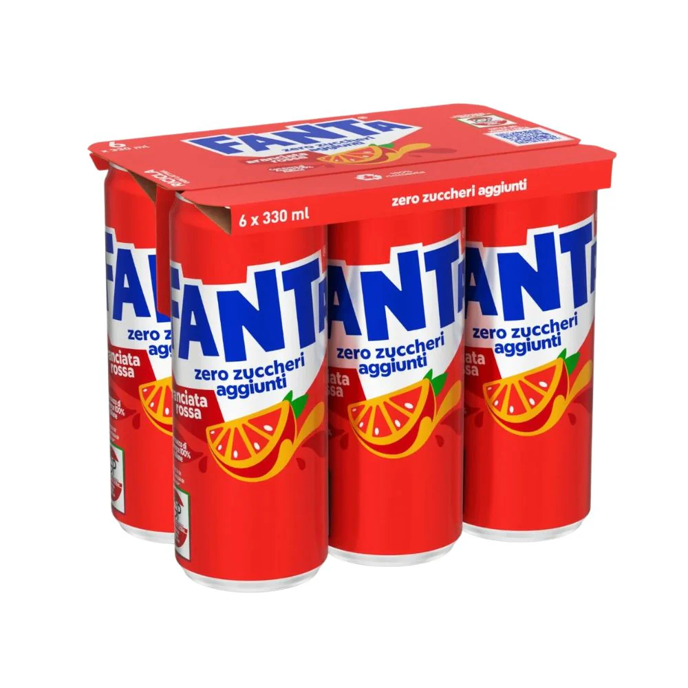 Fanta Arancita Rossa Zero Zuccheri Aggiunti, 6 lattine di Fanta al gusto di arancia rossa da 330ml