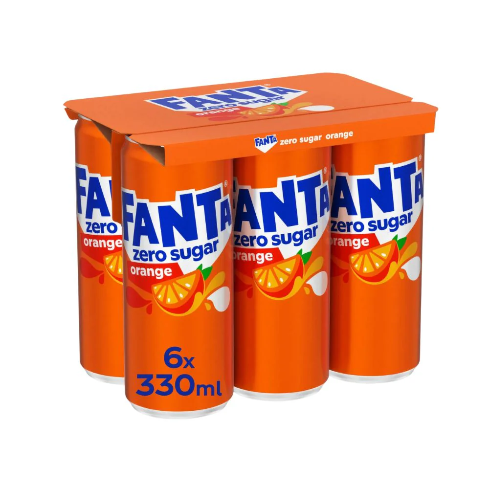 Fanta Zero Zuccheri Aggiunti, 6 lattine di Fanta da 330ml