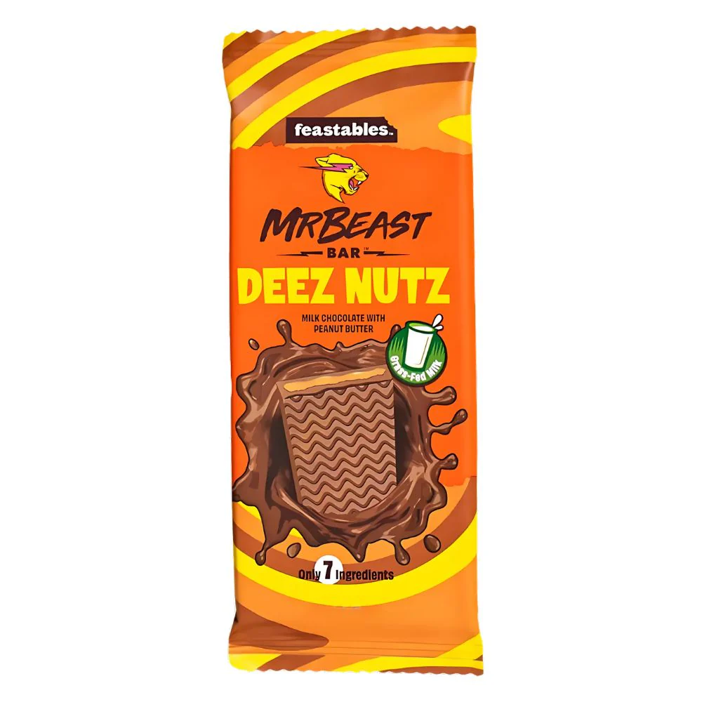 Feastables Mr Beast Deez Nuts Bar, tavoletta di cioccolato con burro d'arachidi da 35g