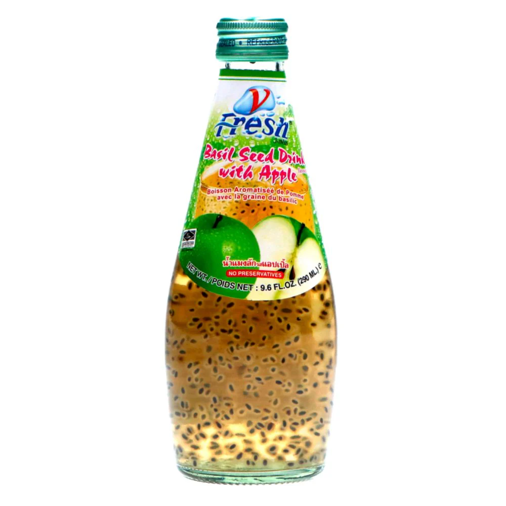 Fresh Basil Seed Drink with Apple, bevande thailandese alla mela con semi di basilico da 290ml