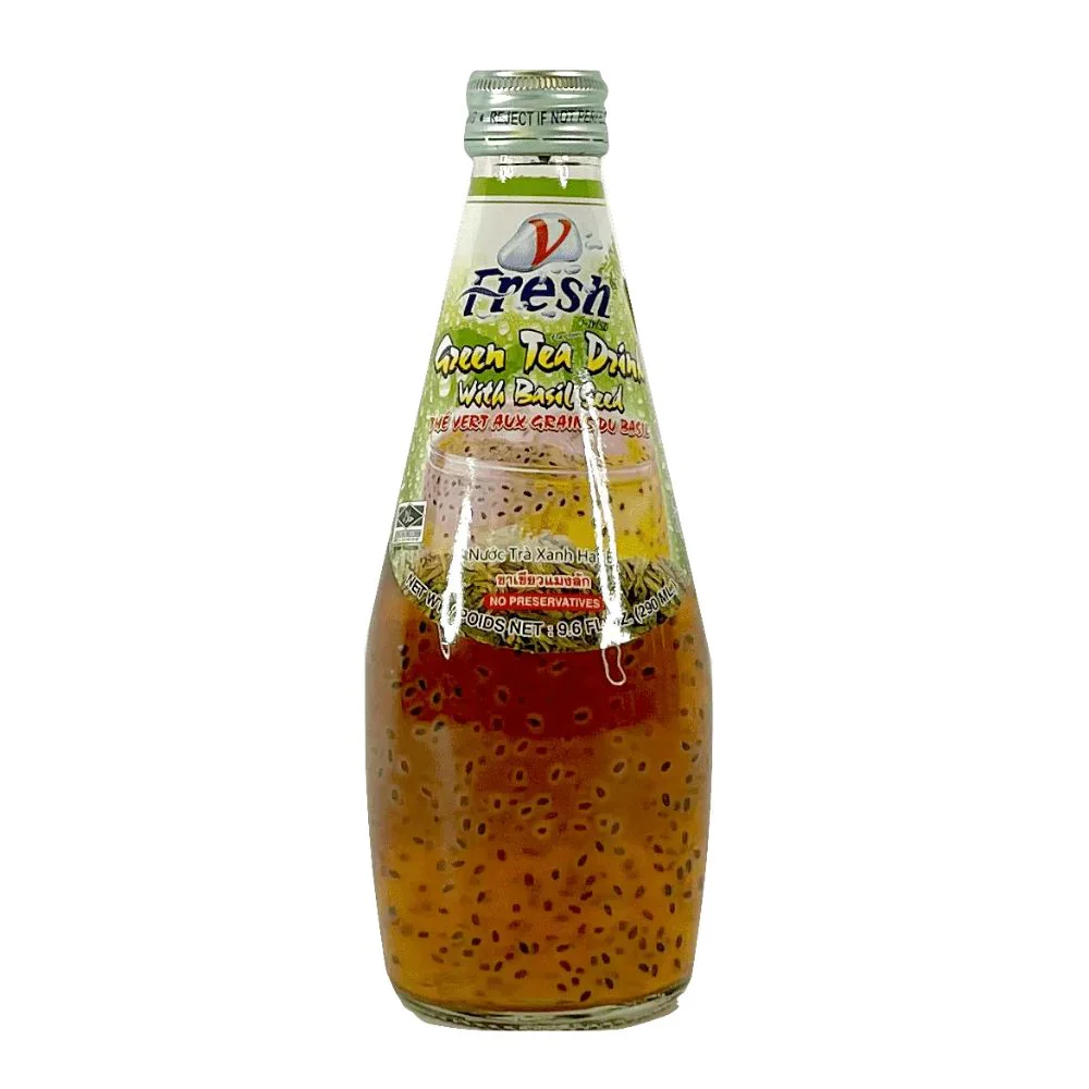 Fresh Green Tea Drink with Basil Seed, thè verde thailandese con semi di basilico da 290ml