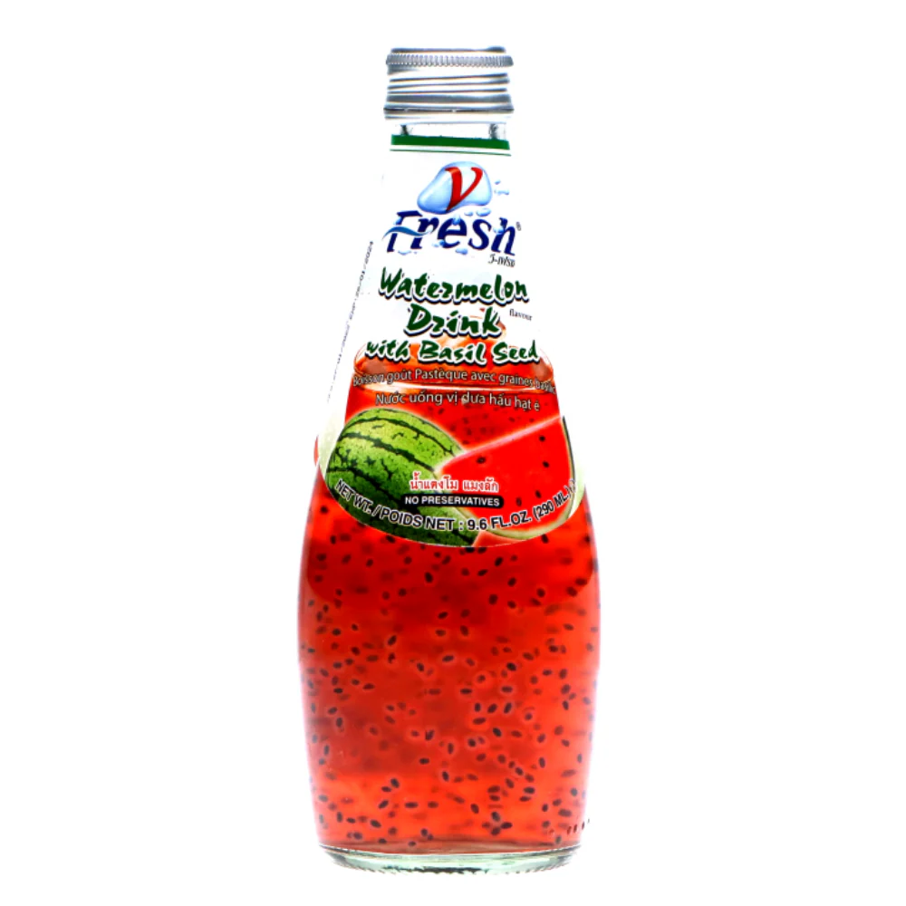 Fresh Watermelon Drink with Basil Seed, bevanda thailandese all'anguria da 290ml