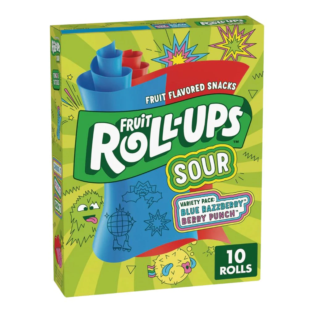 Fruit Roll Ups Sour Whith Tongue Tattoos, caramella al gusto di frutta aspra da 141g