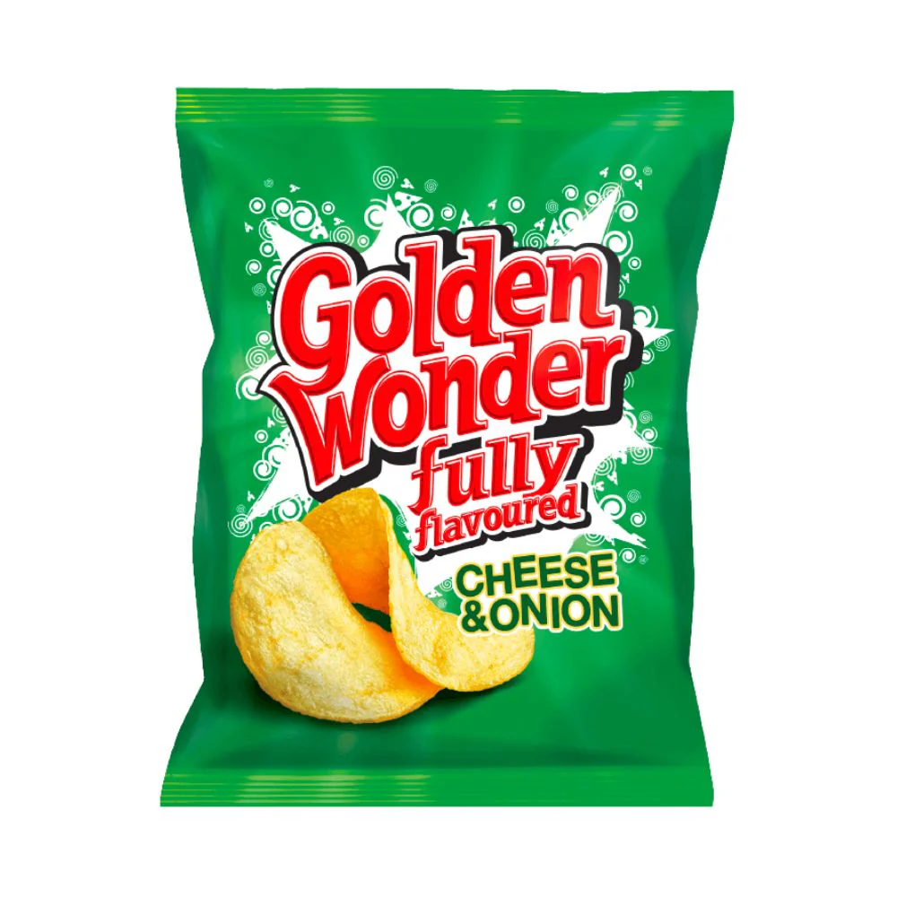 Golden Wonder Cheese & Onion, patatine al gusto di formaggio e cipolla da 32.5g