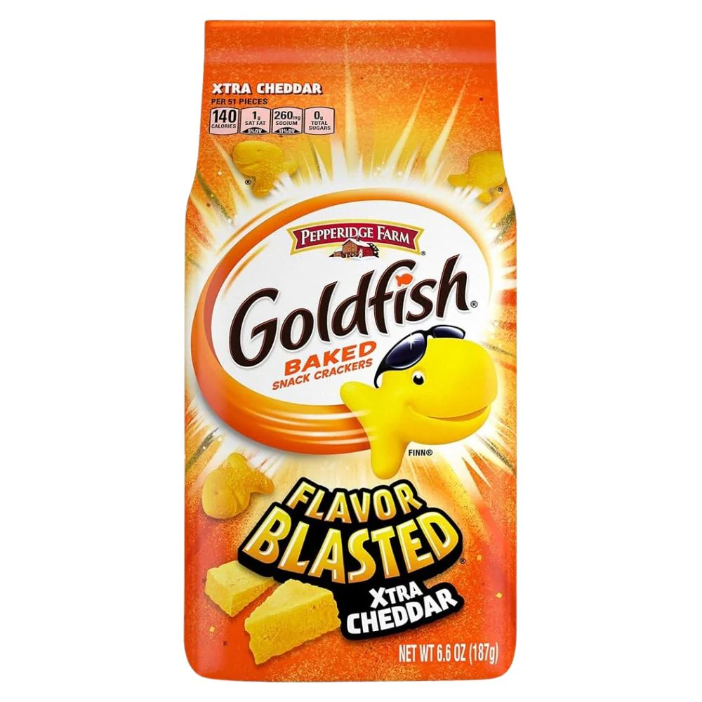Goldfish Cracker Extra Cheddar, confezione di cracker extra cheddar da 187g