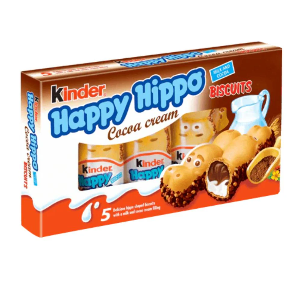 Happy Hippo Biscuits Cocoa Cream, confezione da 5 pezzi di biscotti ripieni con crema al cioccolato e alla nocciola
