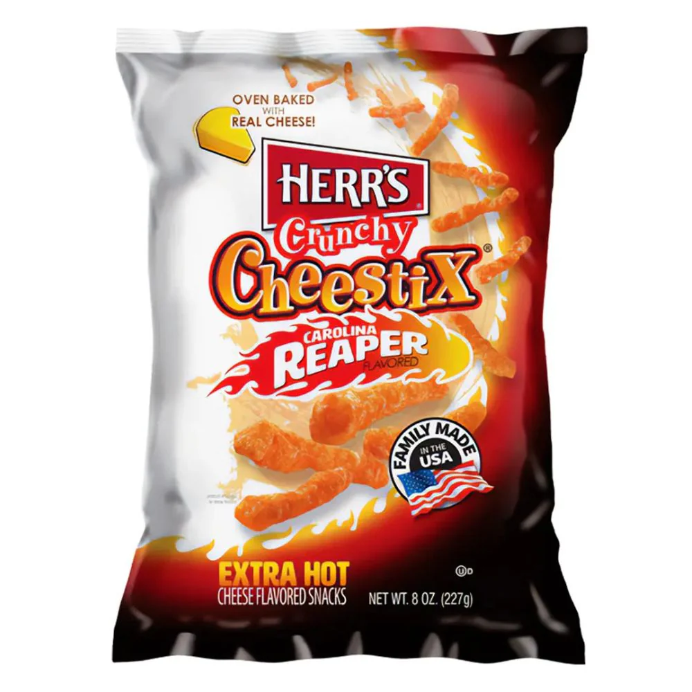 Herr's Crunchy Cheestix Carolina Reaper Flavored, patatine al formaggio piccante da 227g