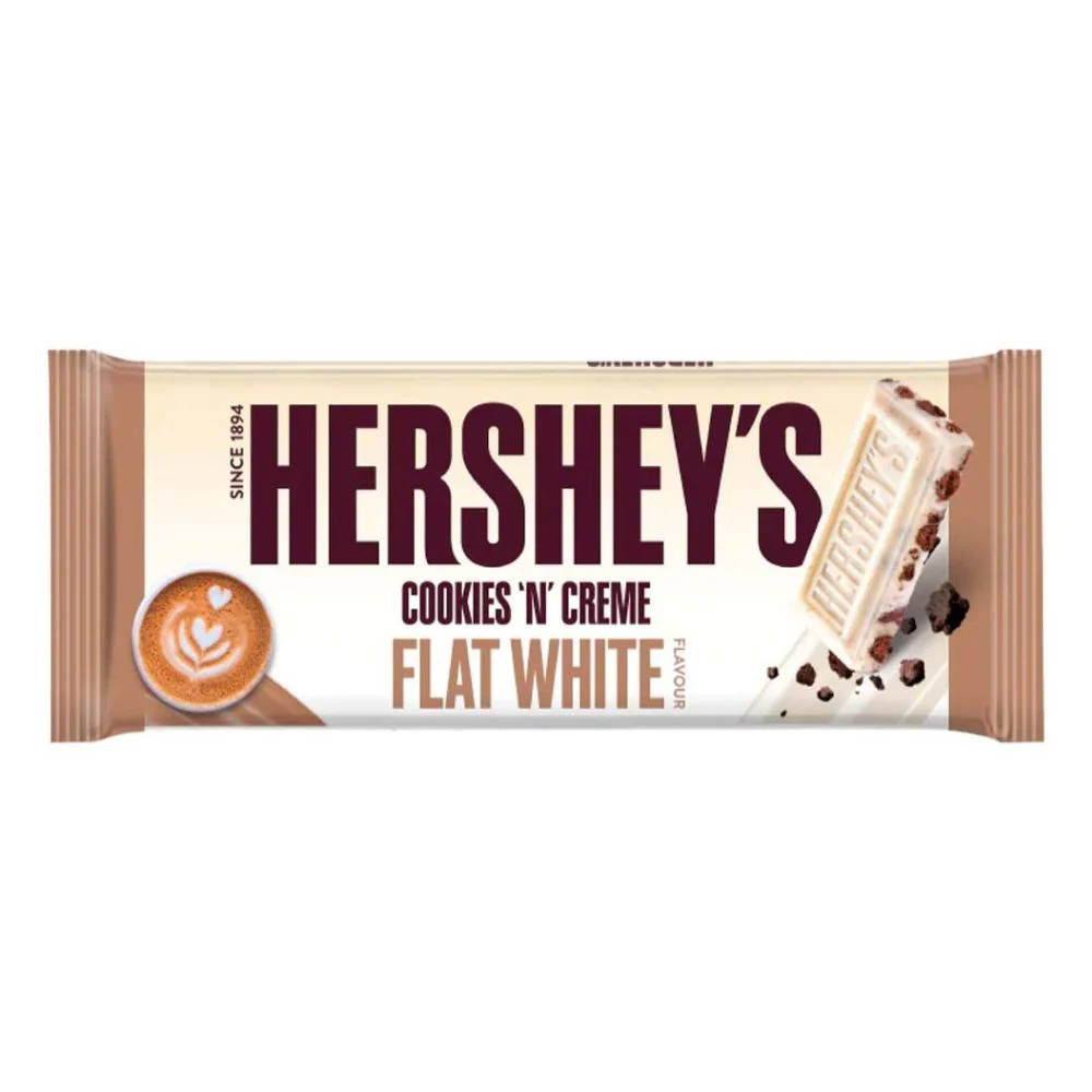 Hershey's Cookies 'n' Creme Flat White, barretta di cioccolato bianco con biscotti al gusto di flat white da 90g