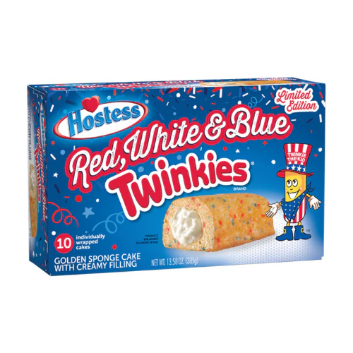 Hostess Red White & Blue Twinkies, merendine al pan di spagna limited edition con confetti colorati e crema nel formato da 10 pezzi