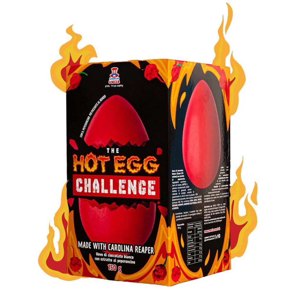 American Uncle The Hot Egg Challenge, uovo di cioccolato piccante al Carolina Reaper da 150g