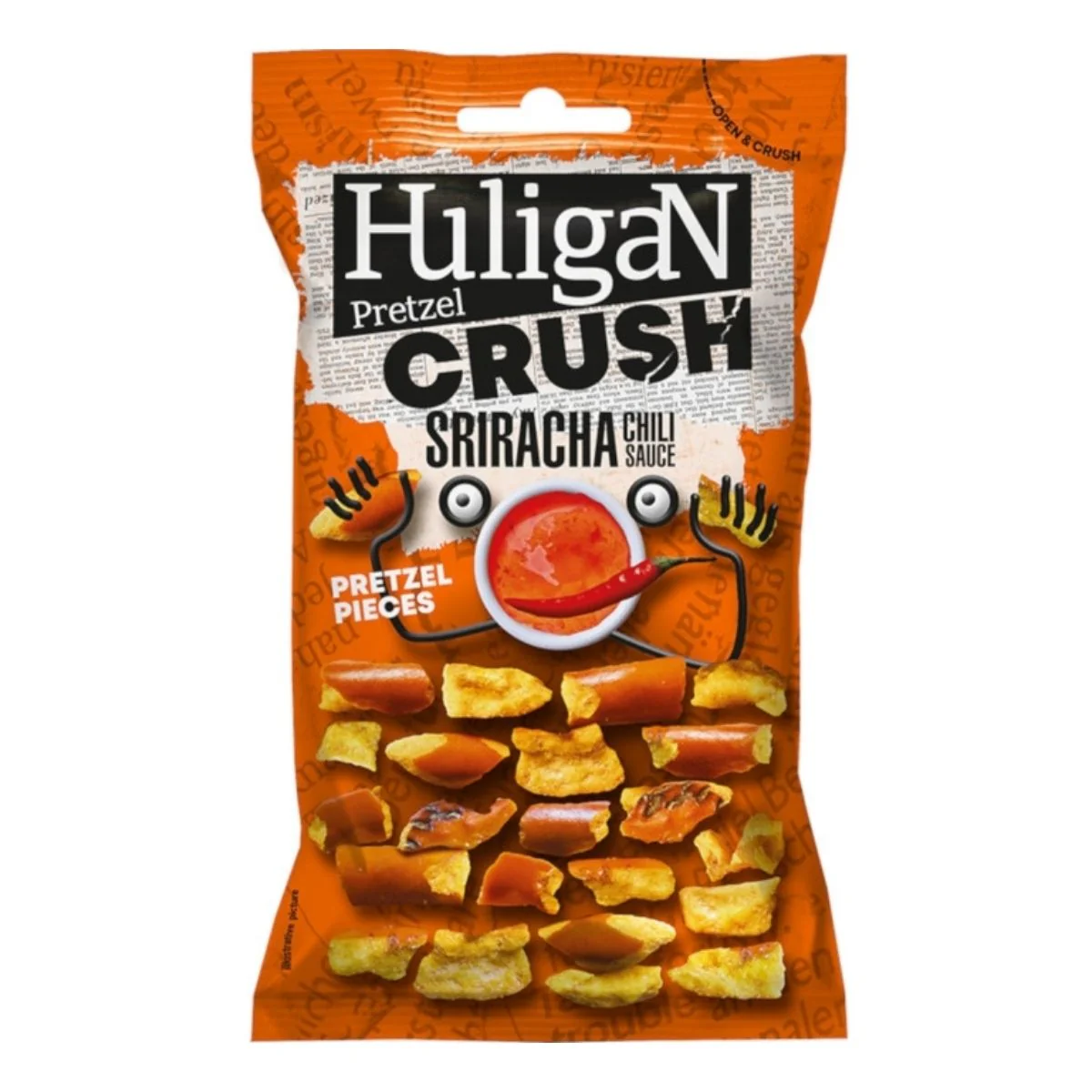 Huligan Pretzel Crush Chili Sriracha Sauce, pretzel piccanti alla salsa sriracha da 65g