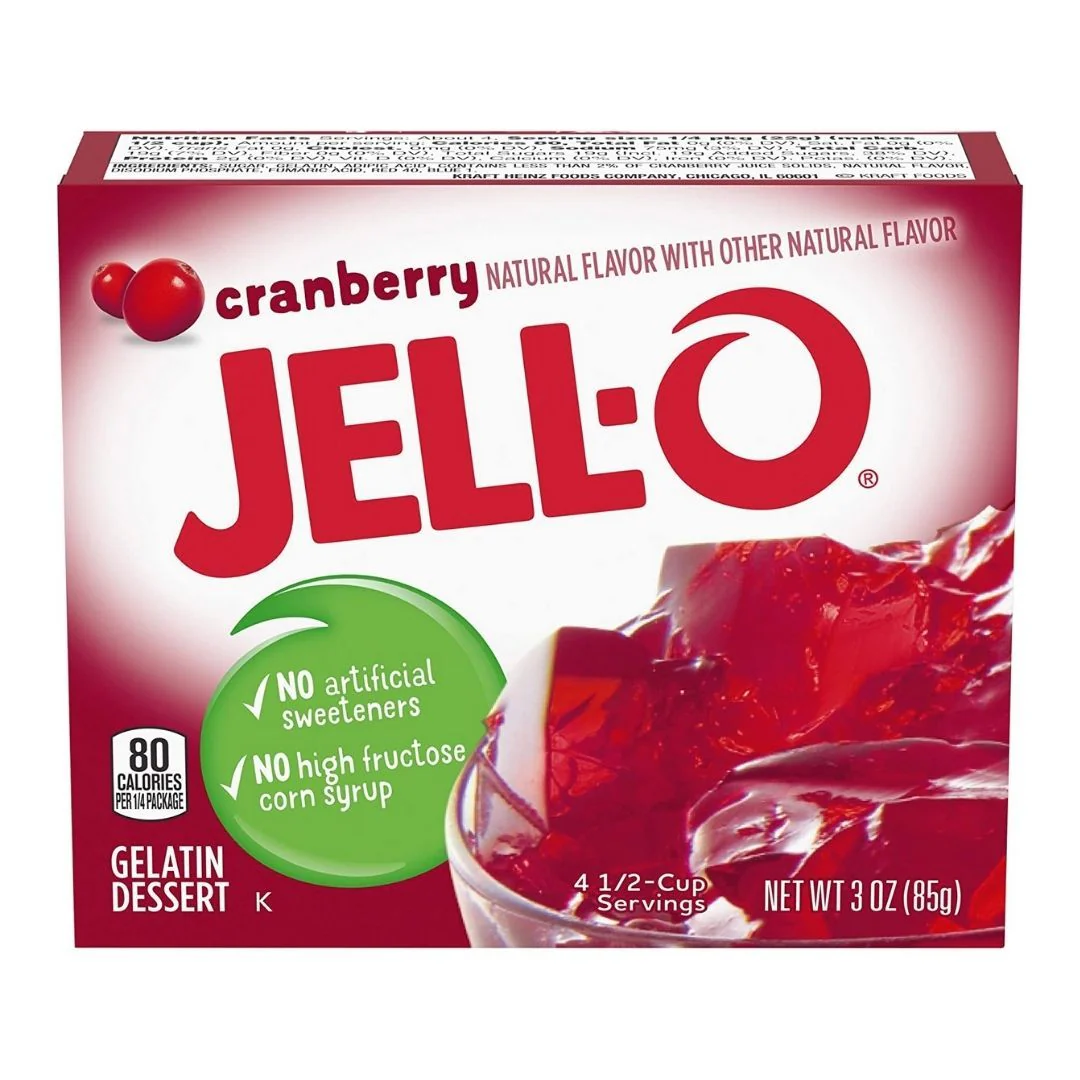 Jell-o Cranberry, preparato per gelatina dolce al mirtillo rosso da 85g