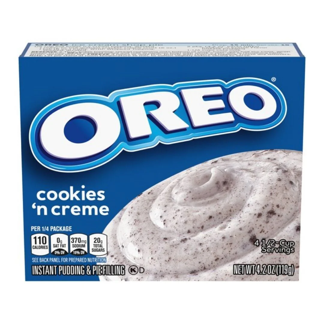 Jell-O Oreo Cookies'n Creme, preparato per gelatina dolce alla vaniglia e al cioccolato da 119g