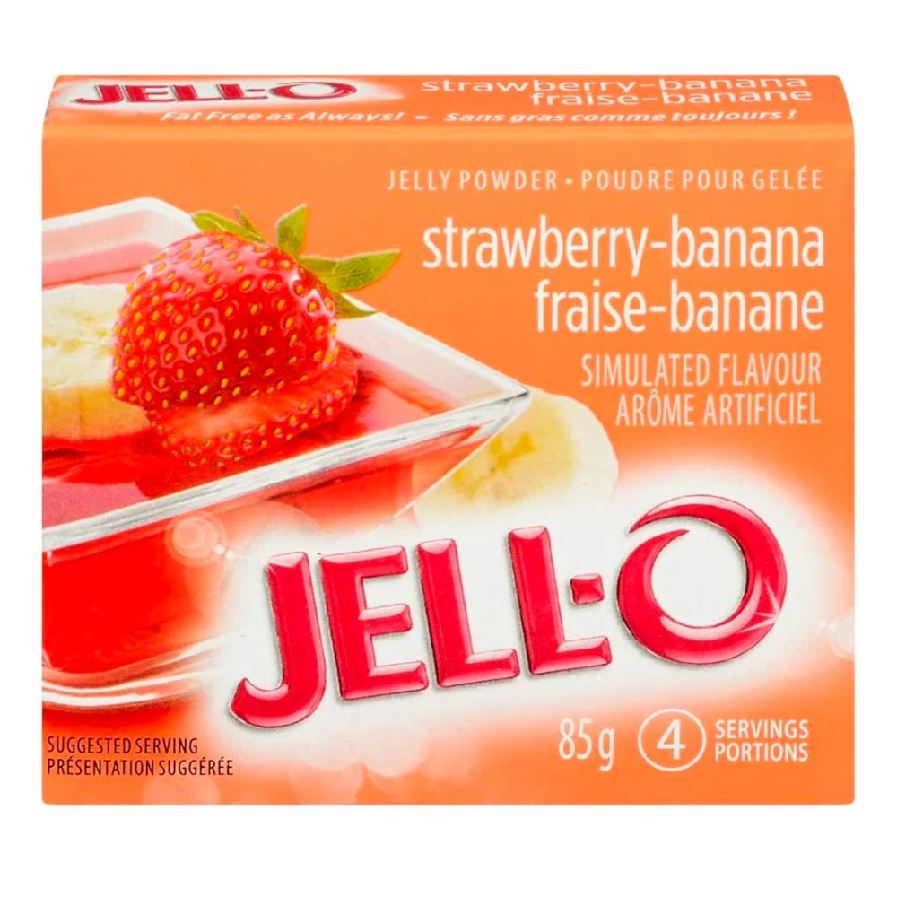 Jell-O Strawberry & Banana, preparato per gelatina al gusto di fragola e banana da 85g