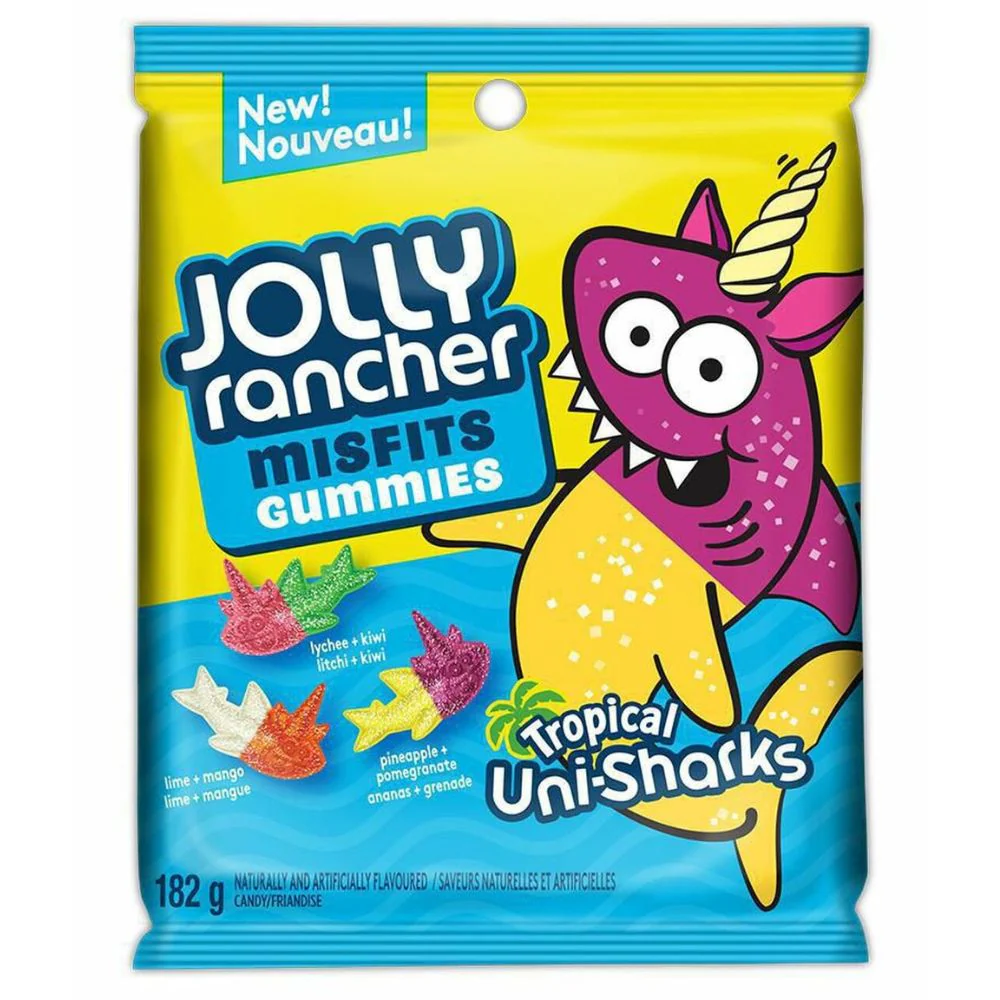 Jolly Rancher Misfits Tropical Uni-Sharks, caramelle aspre alla frutta da 182g